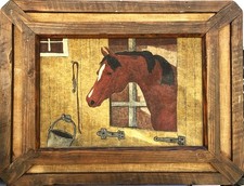 RARE ANTQ 19C American Folk Art / Naive School Paint-on-Fabric 