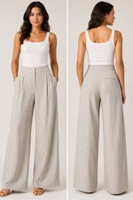 Topshop Wide Leg Pleated Pants Womens 8 High Rise Beige Trouser Office Career picture