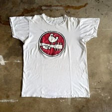 60s - 70s VINTAGE WOODSTOCK MUSIC FESTIVAL T-SHIRT SZ L DISTRESSED SOFT & THIN picture