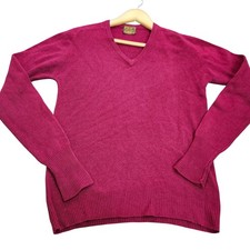 Vintage 60s 70s Sears The Men's Store Lambswool V Neck Sweater Burgundy picture