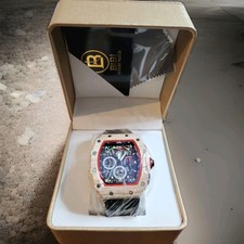 BIBI Luxury Watch White Tonneau Case Skeleton Mechanical Style Sports Men's New picture