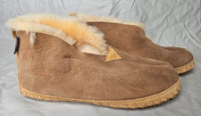 LL Bean Wicked Good Shearling Fur Slippers Booties Womens 11 Beige Suede Slip On picture