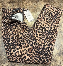 Zara Dress Pants Womens M Brown Leopard Print Pleated Straight Leg NEW w Tag picture