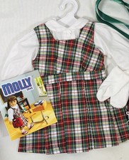 American Girl Doll Molly's Plaid School Jumper & Blouse-Socks, Green ribbons picture