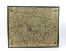 Nice Framed Antique Chinese Silk Embroidery Panel Crane Flowers 36.25