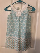 GYMBOREE GIRLS EASTER PASTEL TEAL AQUA SEA SHELL GOLD GLITTER ACCENT DRESS 7  picture