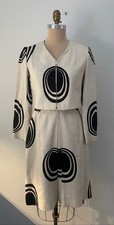 VTG 1960'S I. MAGNIN~DAVIDOW~BLK & WHITE OP ART LINEN SKIRT SUIT~10~S/M~UNUSUAL~ picture