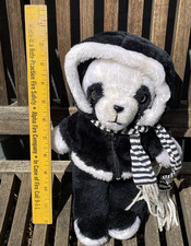 Vintage Plush Panda With Hoodie & Coat Stuffed Animal 12