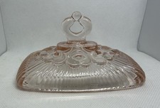 LID ONLY for Indiana Pink Peach Depression Glass Ribbed Lace Pedestal Candy Dish picture