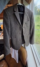 Harris Tweed Herringbone Wool Blazer Green Brown Men's 38S/38R Sack Cut picture