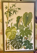 Bucilla Verdant Garden #1560 Completed & Framed Crewel Embroidered MCM 23x36 picture