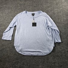 Bobeau Womens XL Light Blue Mixed Knit Ribbed Sleeve Crew Neck Top New With Tags picture