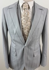 Dapper 7 Bespoke Gray Pinstripe Super 200’s Wool 3 Piece Suit 38 R Pants 33 X 31 picture