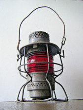 Original Antique 60s Railroad RR Lantern Adlake Kero Penn Central PC Red Globe picture