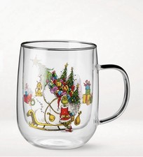 Williams Sonoma The Grinch Double Wall Mug 16 OZ NEW Glass Christmas Holiday  picture
