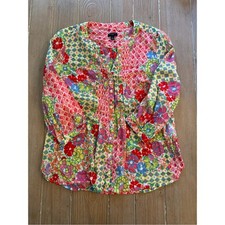 Talbots Pink Floral Pintuck Peasant Blouse- small petite picture