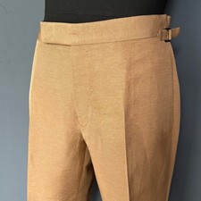 Tom Ford Atticus Beige Silk Linen Twill Trousers Side Adjusters | Size 32x31 picture