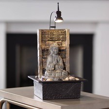 Namaste Buddha Asian Zen Waterfall Indoor Tabletop Water Fountain LED 11 1/2