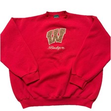 Vintage Briar Creek Wisconsin Badgers Crewneck Sweatshirt Red XXL USA Made 90s picture