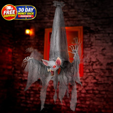 Halloween Animatronics 3ft Bat Reaper, Spooky Hanging Animated Animal Prop with picture