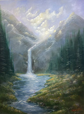 Original Vintage Art Majestic Landscape Oil on Canvas Painting 24x30 picture