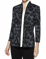 Misook Women's Abstract Knit Open Front Cardigan 3/4 Sleeve M Black/Gray Office picture