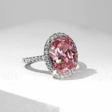 4.50Ct Lab Created Oval Pink Diamond Engagement Ring 14K White Gold Finish picture