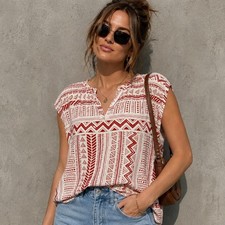 Emery Rose Red & Cream Geometric Print Blouse Flowy Emery Rose blouse - L picture
