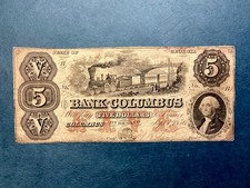 ~ 1856 $5 FIVE DOLLARS  - THE BANK OF COLUMBUS GEORGIA - TRAIN VIGNETTE picture