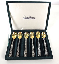 NEW - Godinger OLDE BOUQUET Silverplate Floral Demitasse Silver/Gold Spoon Set 6 picture