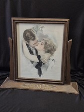 Antique 1914 Harrison Fisher The First Kiss Print Double Sided Swing Vanity... picture