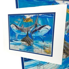 Hand Signed Guy Harvey Sharks Sea  & Turtle Art Print 10 x 8 1/4” picture