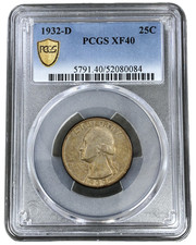 1932-D Quarter Dollar XF40 PCGS ~ THE KEY DATE Washington Silver 25c Coin, Toned picture