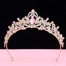 Pink Gold Crown Tiara with Rhinestones, Elegant Headpiece for Bridal & Party picture