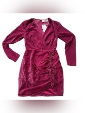 Keepsake Polka Dot Fuchsia Velvet Ruched Wrap Cocktail Dress NWT picture