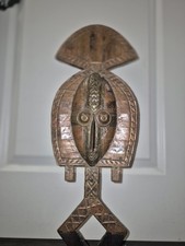 Vintage African Kota Bakota Reliquary Guardian Figure Copper Brass Wood 21
