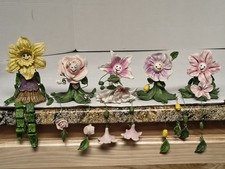 Five Vintage Anthropomorphic smiley Flower Shelf Sitters 1990s Flora Decorations picture