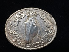 Vtg Chambers Phoenix 24K Gold Plate Horse Head Western Belt Buckle Rodeo USA picture