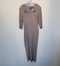 Vtg Brioche California Womens 11 12 Midi Dress Collar Flower Accent Houndstooth  picture