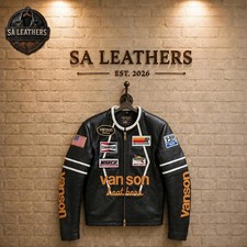 Vanson One Star unique Leather Motorcycle Race Jacket Black picture