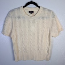 New Quince Women's M Mongolian Cashmere Cable Knit Pale Custard Yellow Sweater picture