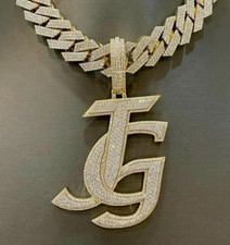 3 ct Pass Tester Moissanite mens Custom JG Name Layered Pendant Sterling Silver picture