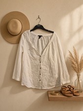 H&m White Summer Blouse, Shirt Size 10 picture
