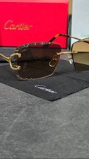 Cartier C Wire Diamond cut Gradient Brown Men's Sunglasses Golden frame picture