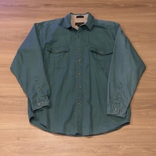 VTG 90s Eddie Bauer Rufton Twill Button Up Shirt – Faded Green Old School picture