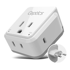 Ceptics European Plug Adapter, Safe USB-C 30W PD & QC 3.0-2 USA Socket - Compact picture