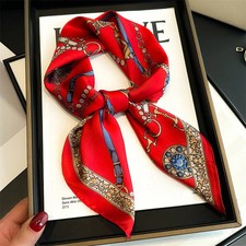 Luxury Chain Print Silk Feel Square Scarf 70x70cm Women New Neck Head Scarf Wrap picture