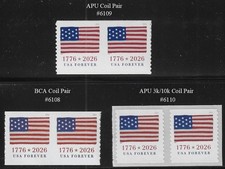 2026 US #6108-6110 FLAG 3 Different Pairs, One Pair for each type of Printing picture