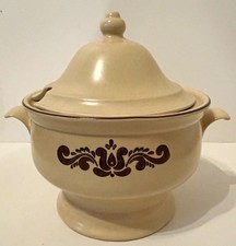 Vintage Pfaltzgraff Village Soup Tureen Lid G-100 Tan Brown Stoneware CHIPPED picture