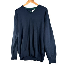 New Nwt Orvis Mens Vneck Merino Wool Long Sleeve Navy Sweater Sz L Large picture